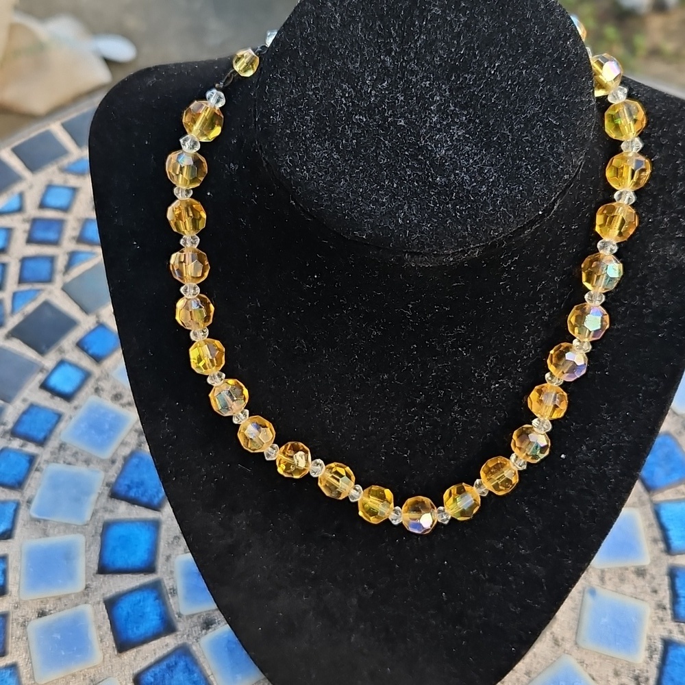 Vintage Gold Clear Glass Beaded Necklace